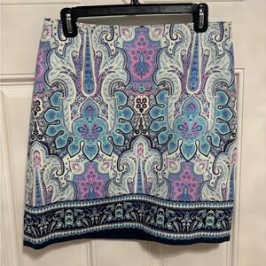 Talbots Petites Paisley Print Skirt Size 8P Multicolor Cotton Lined Zip Back